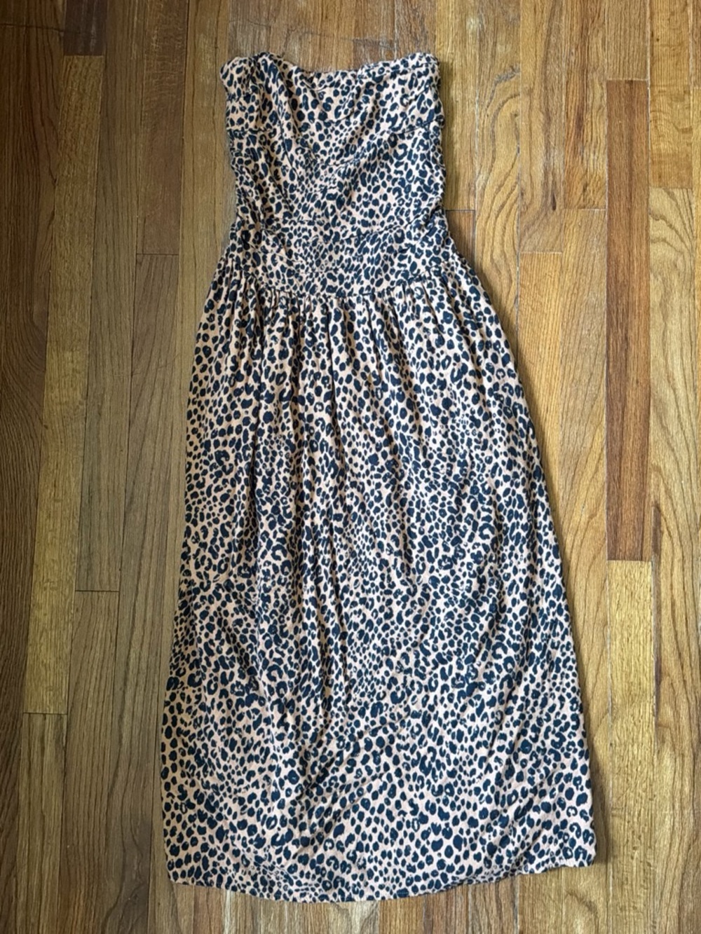 Universal Thread Leopard-Print Strapless Midi Dress in Tan and Black